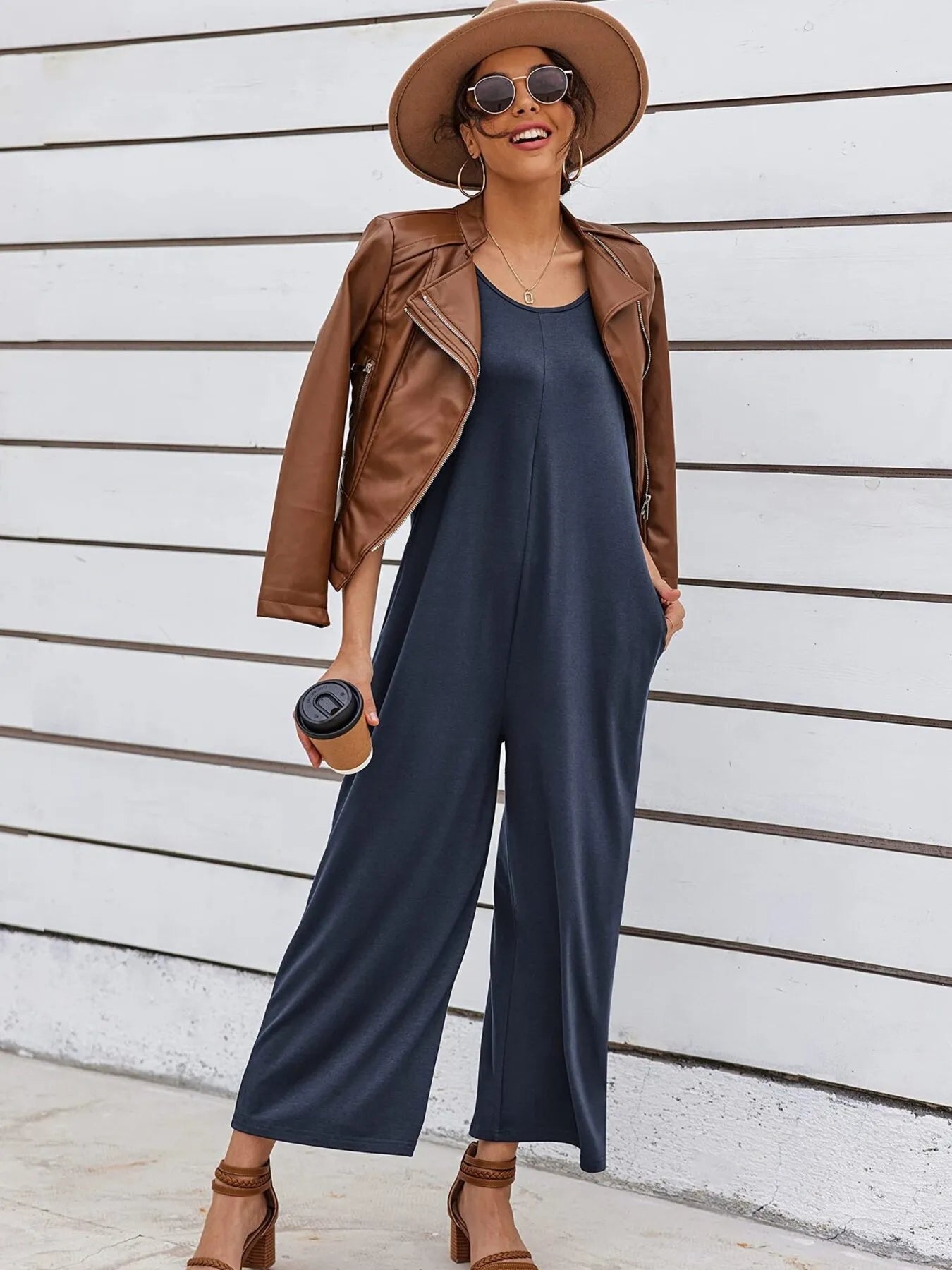 Sleeveless Wide Leg Casual Jumpsuit.