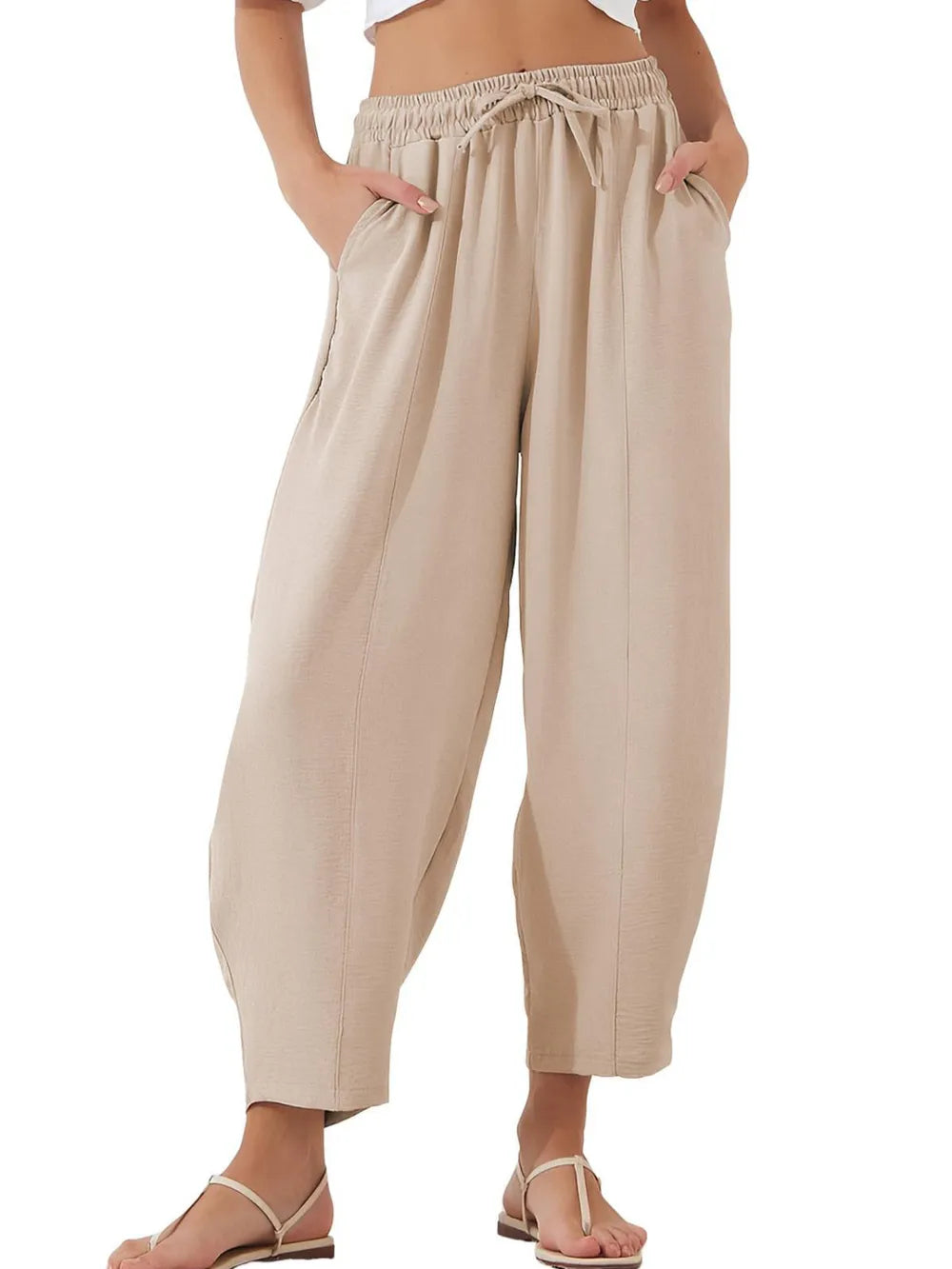 Full Size Drawstring Cropped Jogger Pants Plus Size.