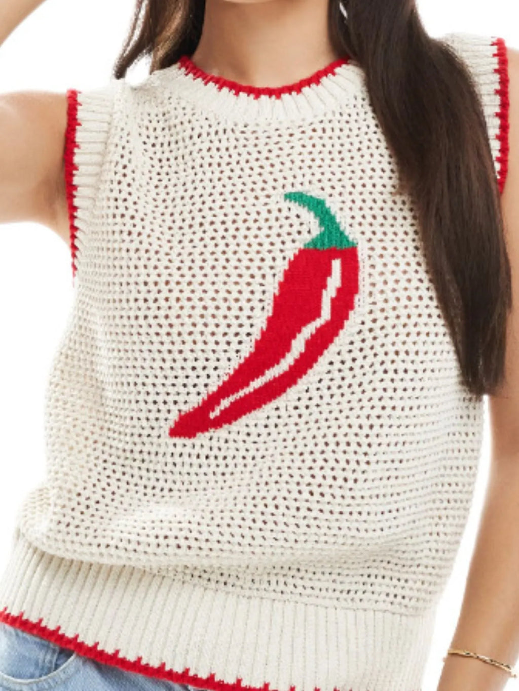 Chili Pepper Crochet Knit Tank Top.