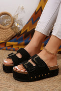Black Suede Buckle Decor Footbed Sandal Slippers Dear-Lover Dropshipping