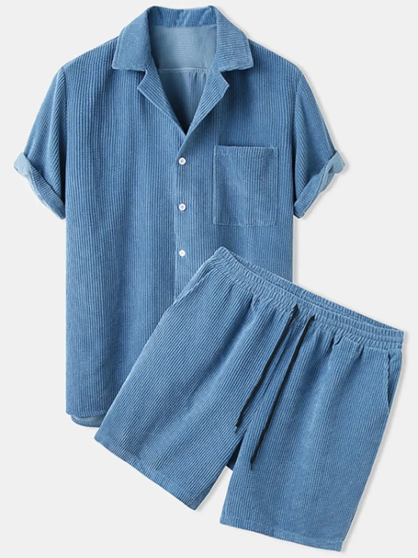 Men's Full Size Classic Textured Top and Shorts Set Plus Size.