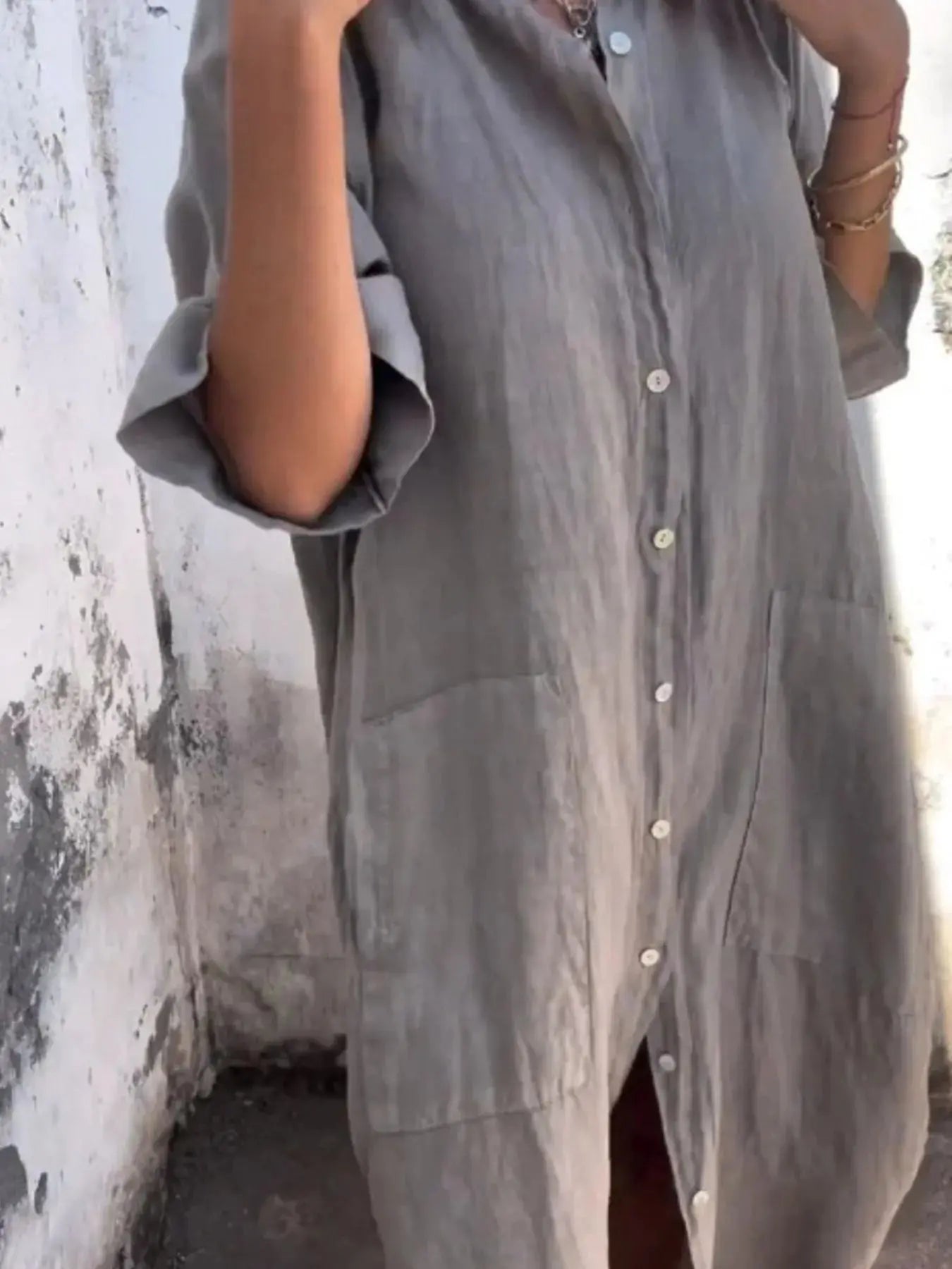 Full Size Casual Linen Button-Down Shirt Dress Plus Size.