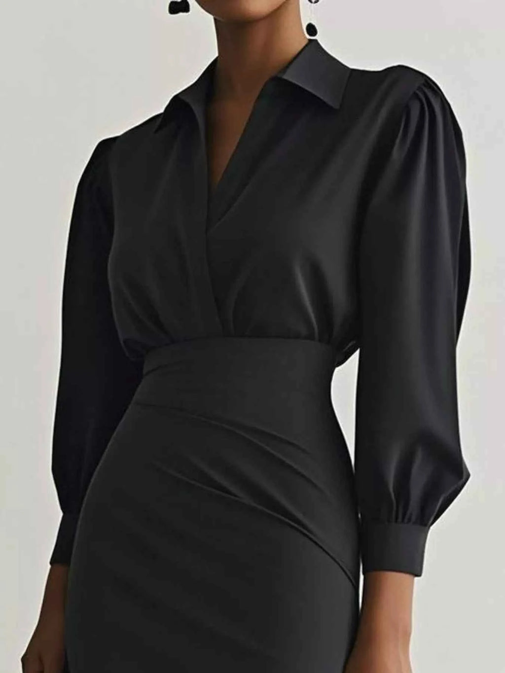 Ruched Midi Shirt Dress with Side Slit