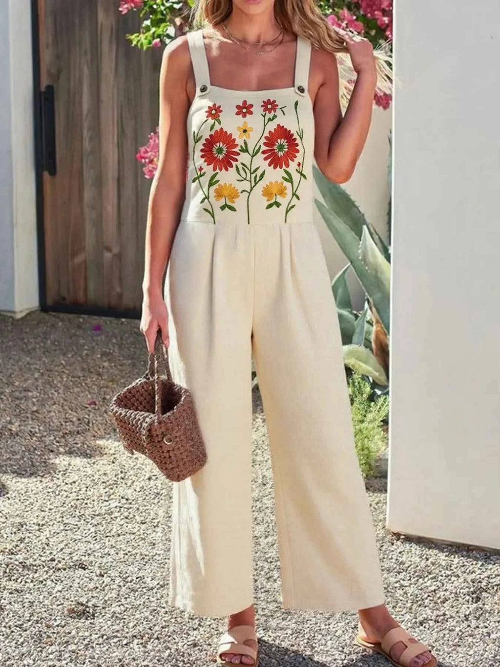 Floral Embroidered Wide Leg Jumpsuit