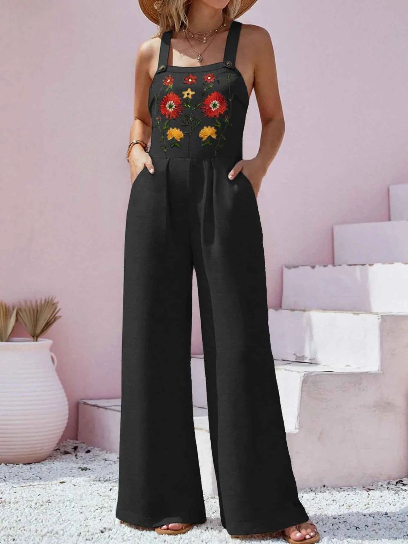 Floral Embroidered Wide Leg Jumpsuit