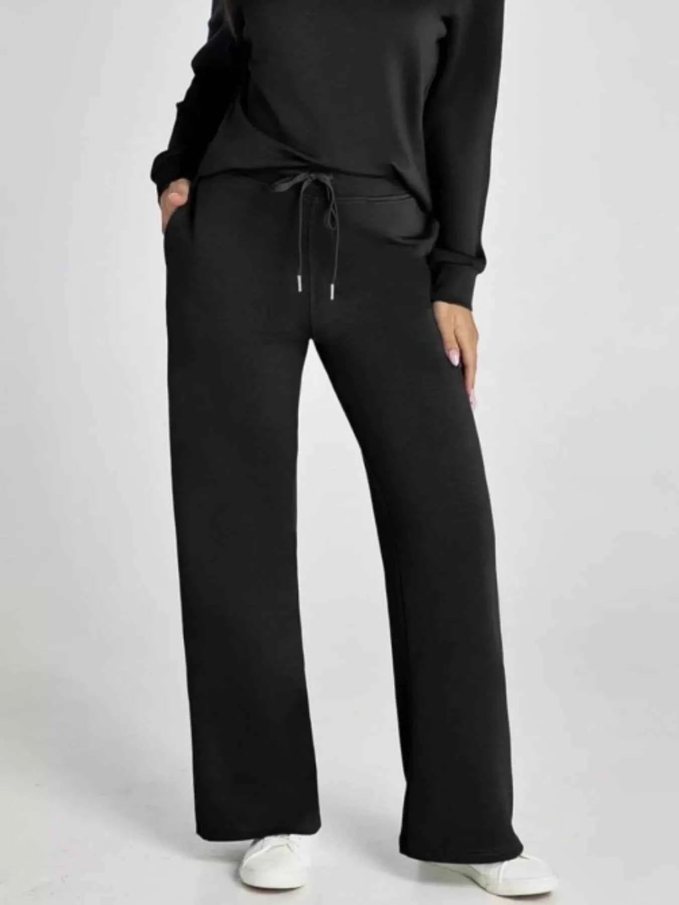 Full Size Johnny Collar Long Sleeve Top and Pants Plus Size