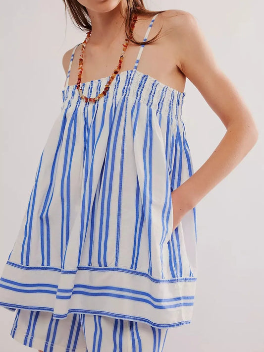 Smocked Square Neck Cami and Shorts Set - CHIC TB
