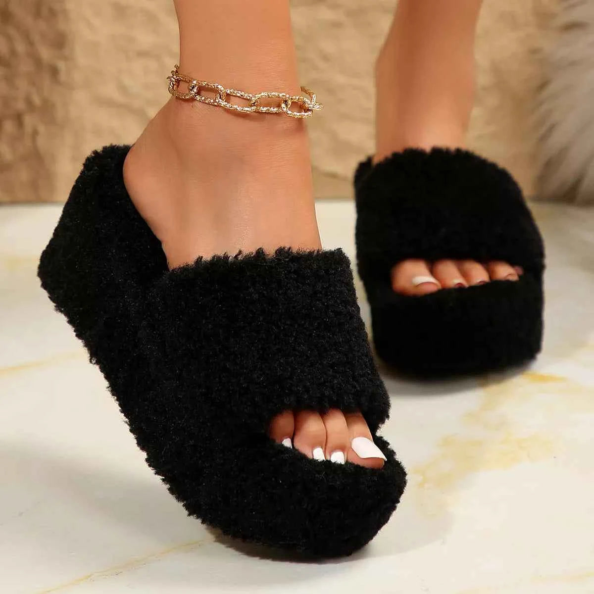 Open Toe Wedge Platform Slippers