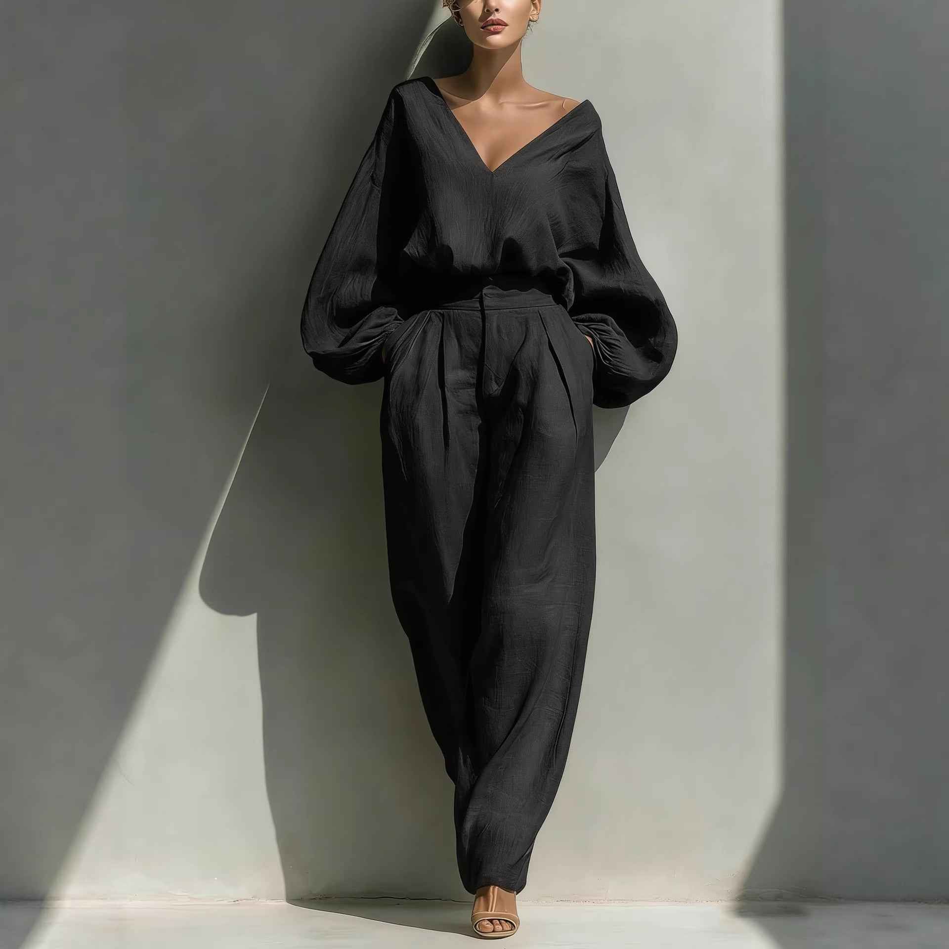 Long-sleeve Loose-fitting Trendy Unisex Retro Cotton-linen Set
