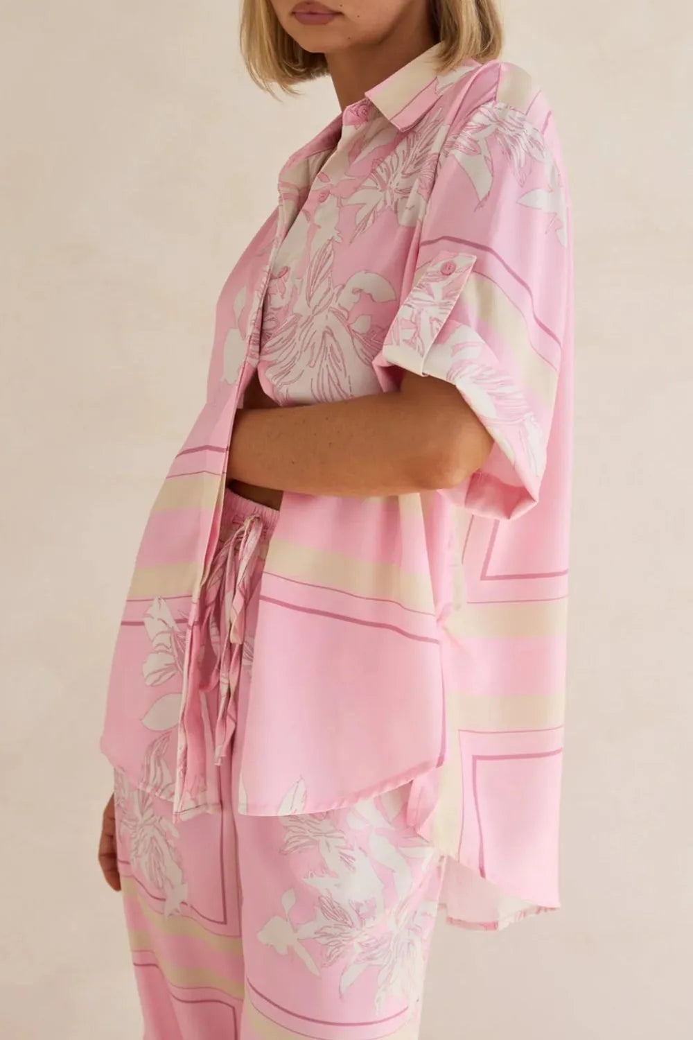 Printed Button Up Shirt and Pants Set - CHIC TB