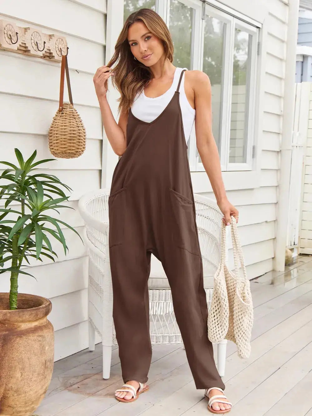 V-Neck Spaghetti Strap Jumpsuit.