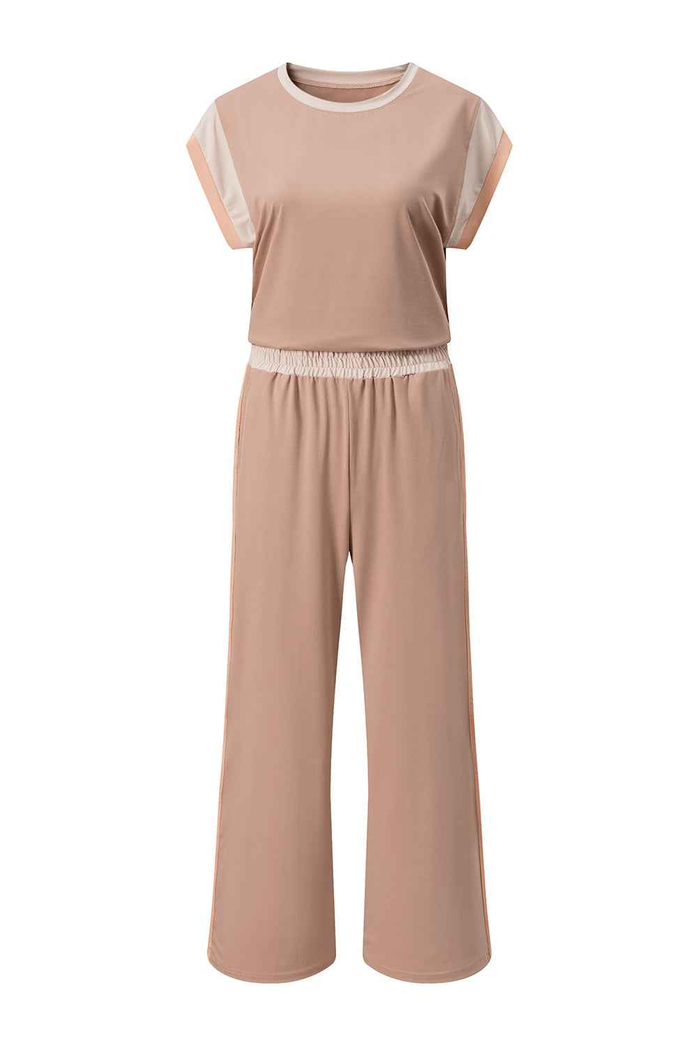 Smoke Gray Color Block Detail Casual Two-piece Set