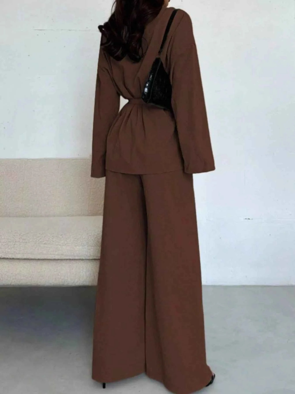 Front Tied Shirt and Wide-Leg Pants Set