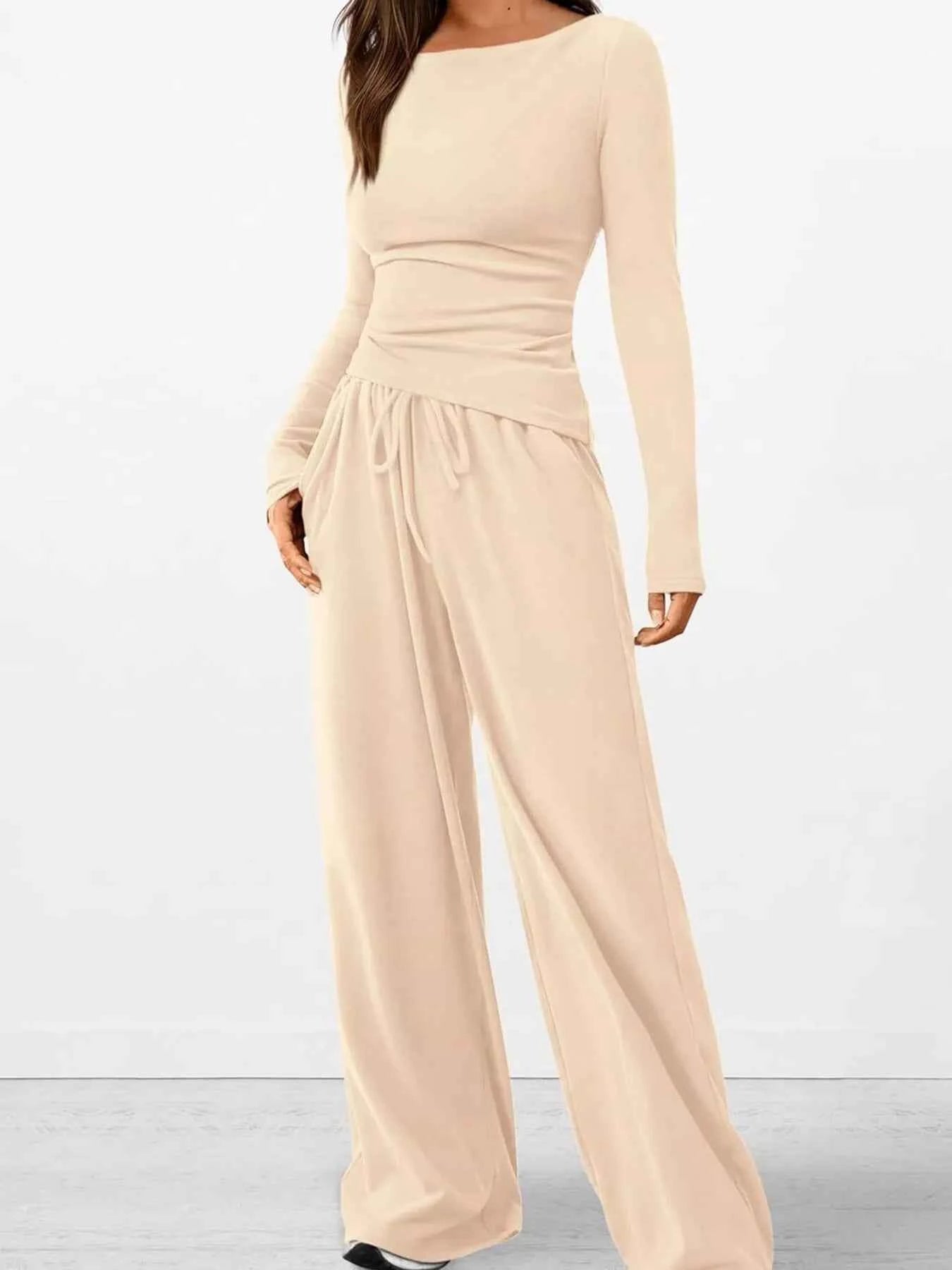 Long Sleeve Top and Wide Leg Pants Set