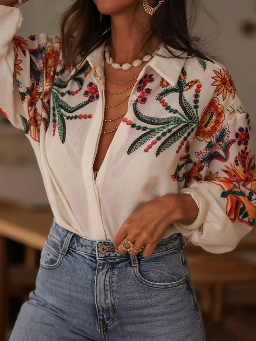 Floral Button Up Long Sleeve Shirt.