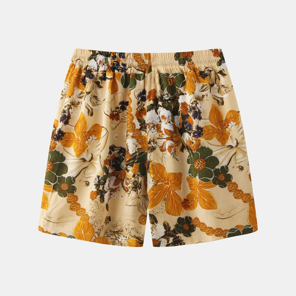 Men's Drawstring Floral Print Casual Shorts.
