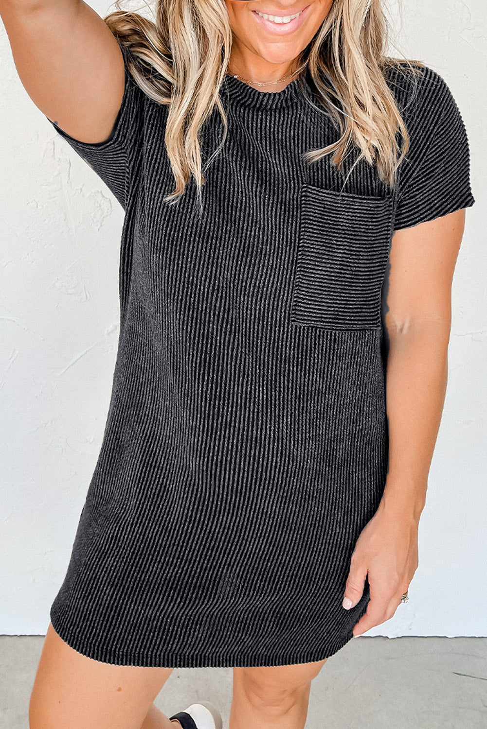 Gray Striped Ribbed Knit T-shirt Shift Dress Dear-Lover Dropshipping