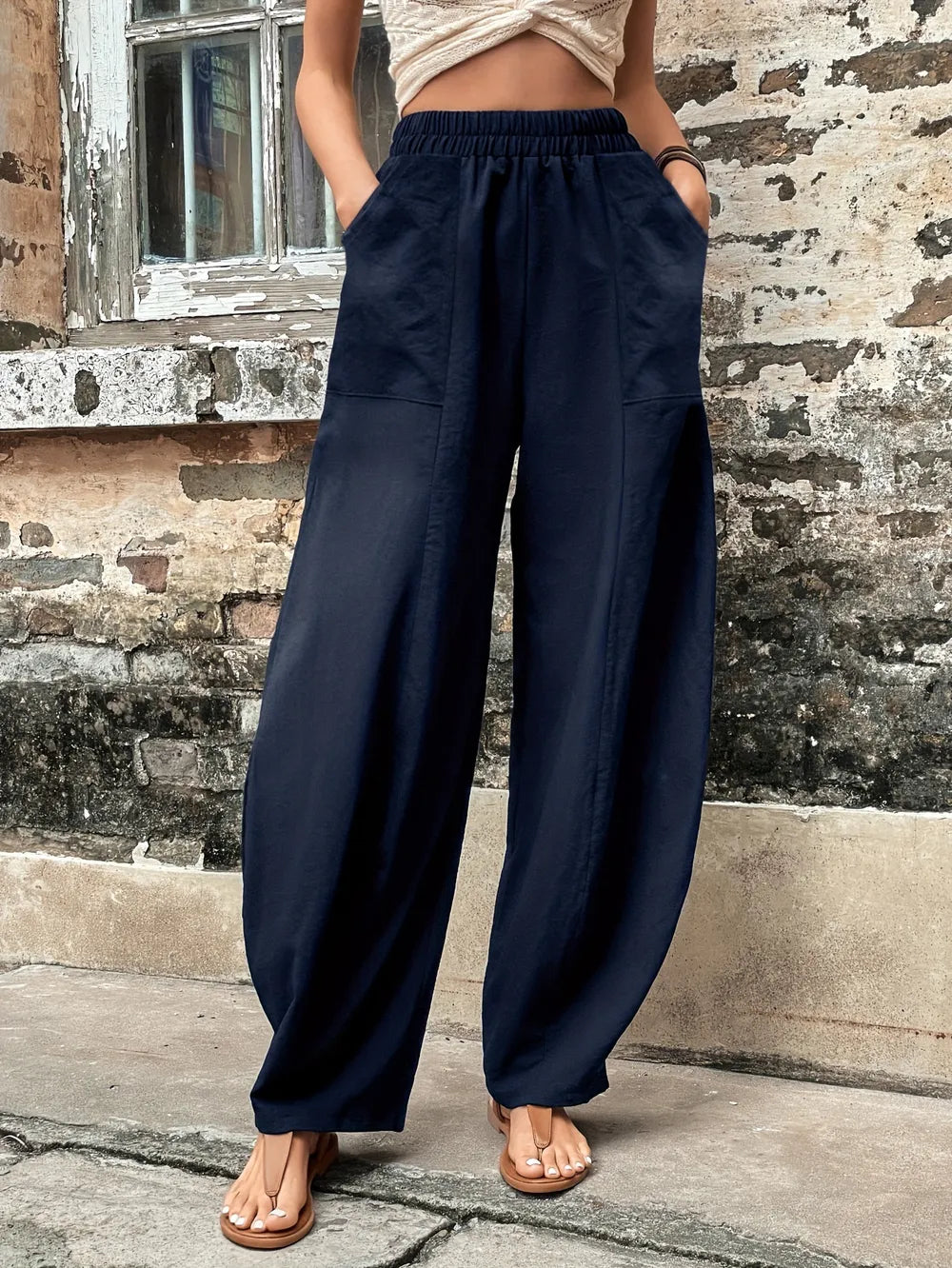 Elastic Waist Pants with Pockets.