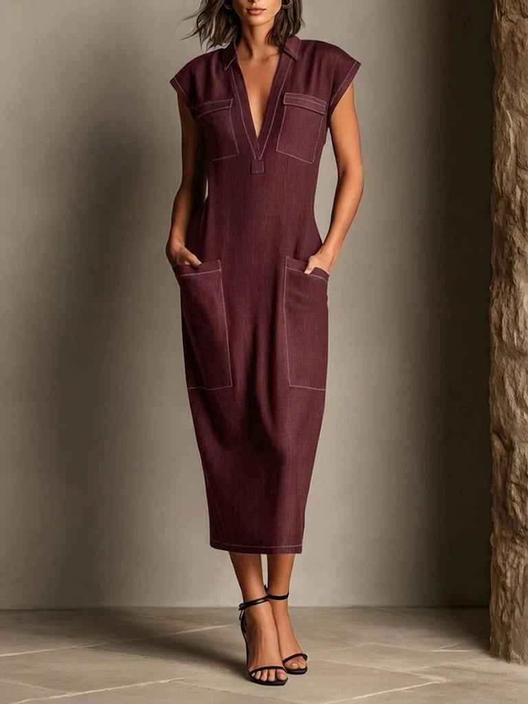 Stand-up Collar Sleeveless Casual Loose-fit Cotton-linen Dress