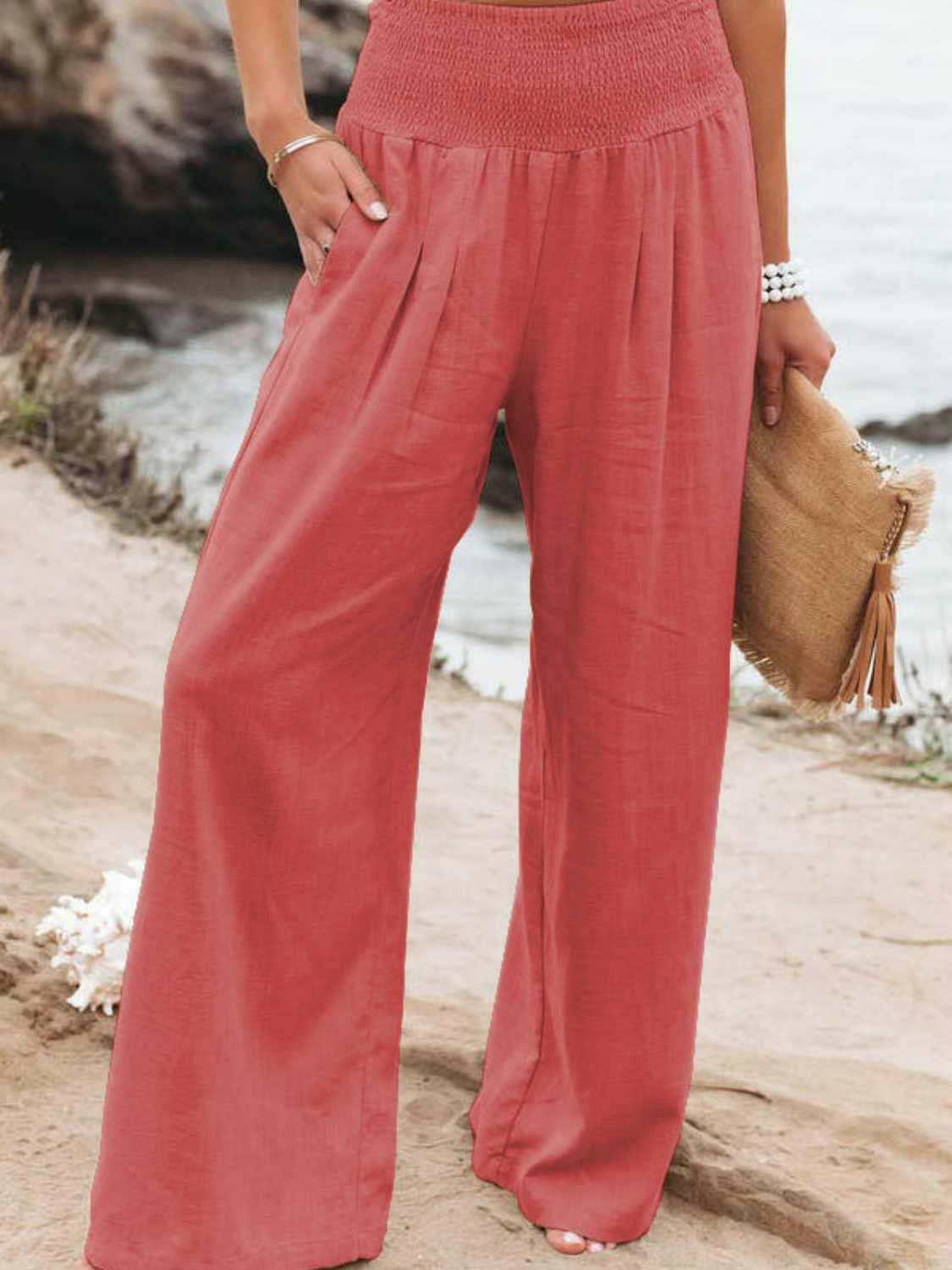 Full Size Smocked Waist Wide Leg Pants.