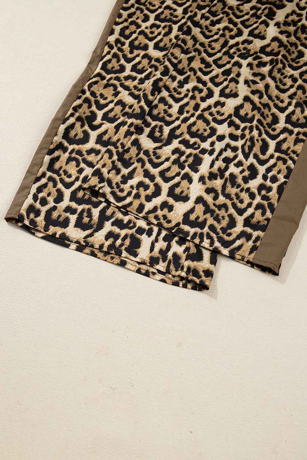 Brown Leopard Collared 3/4 Sleeve Shirt and Loose Pants Two Piece Outfit Set