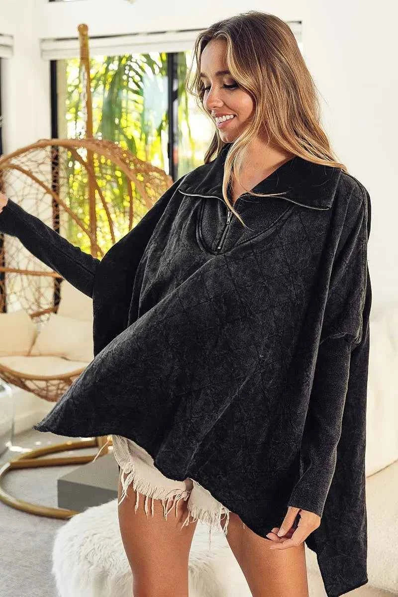 BiBi Vintage Washed Quilted Half Zip Top