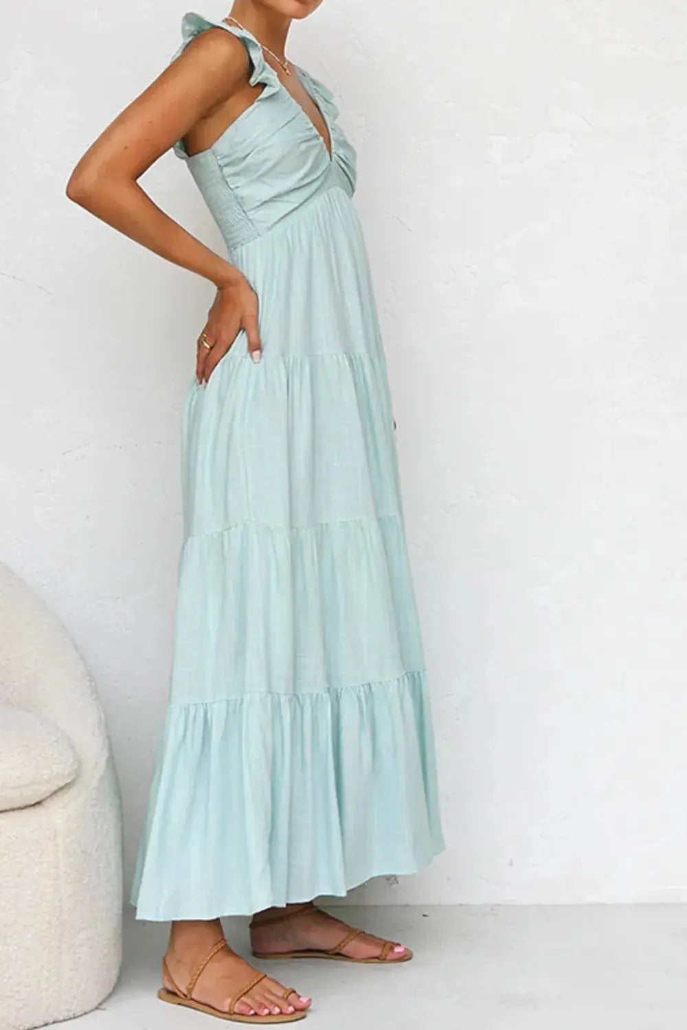 Ruffled V-Neck Dress.