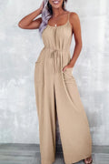 Strap Wide Leg Jumpsuit with Pockets.
