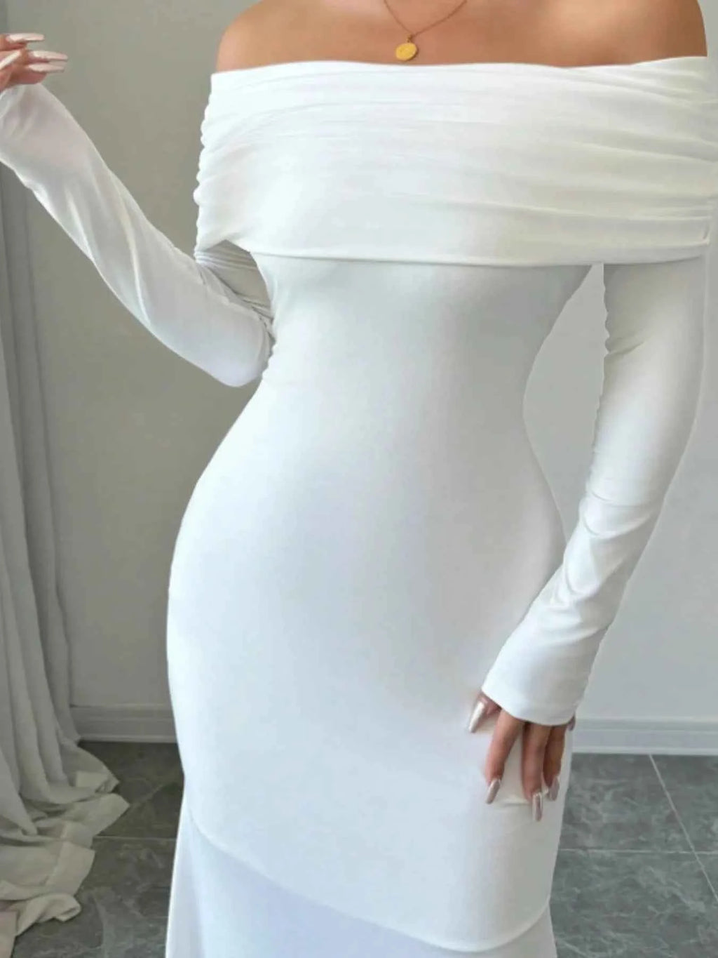 Off-Shoulder Long Sleeve Bodycon Maxi Dress