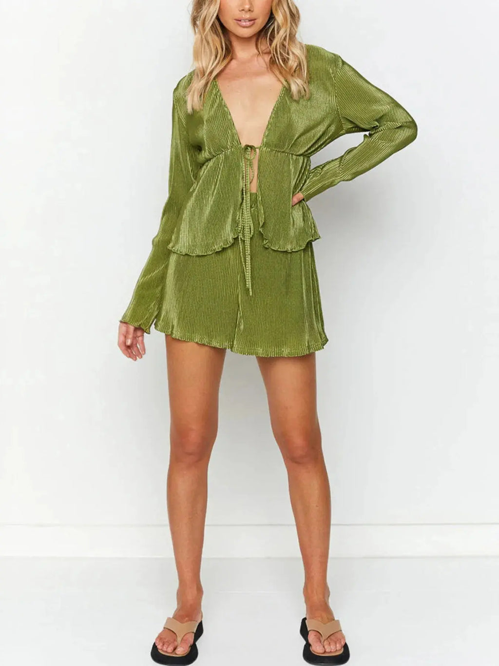 Long Sleeve Top and Shorts Set.