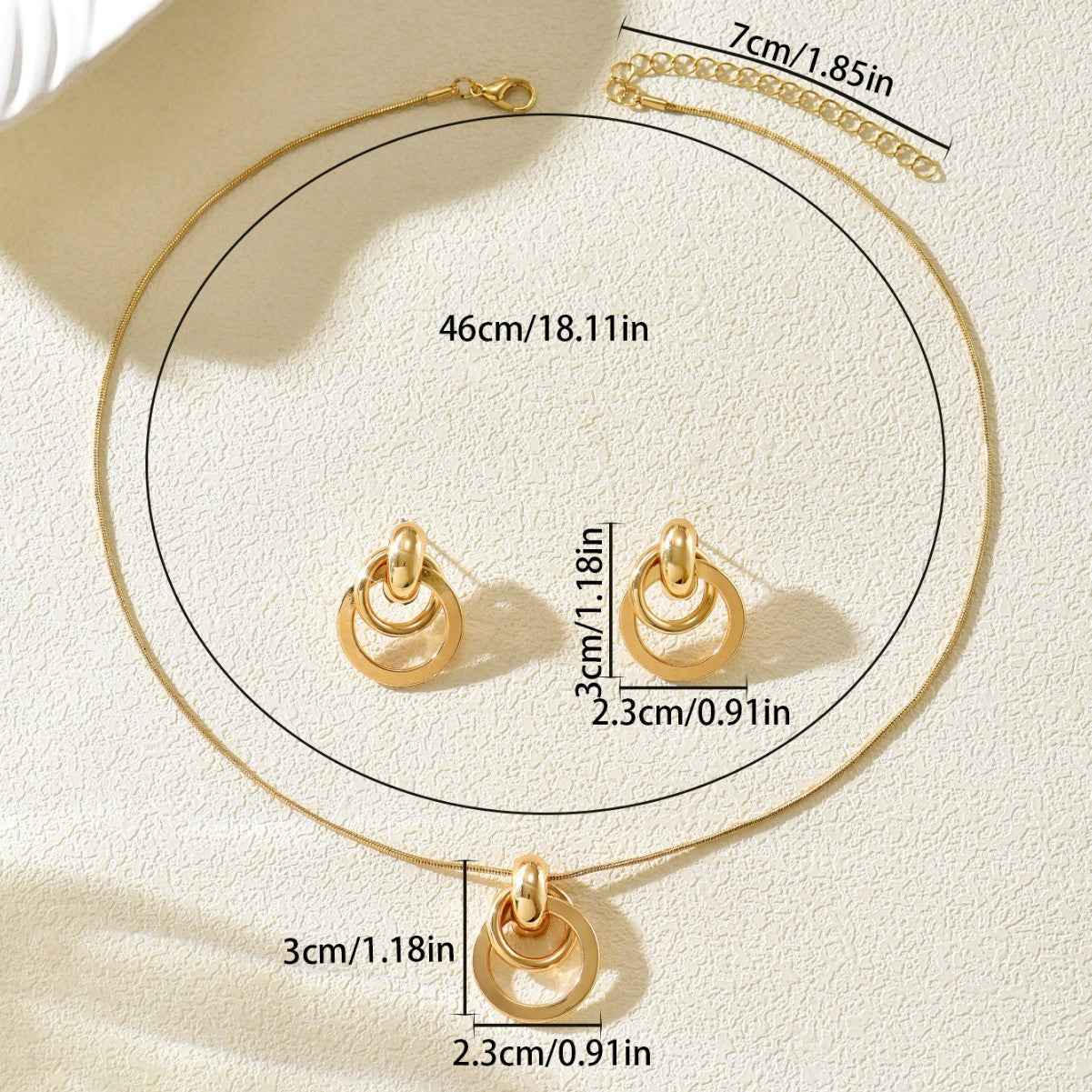 Hot Selling Cross-border European American Jewelry Set, Geometric Smooth Metal Design Necklace & Matching Earrings, Premium Versatile Daily Neck Ear Ornaments For Women