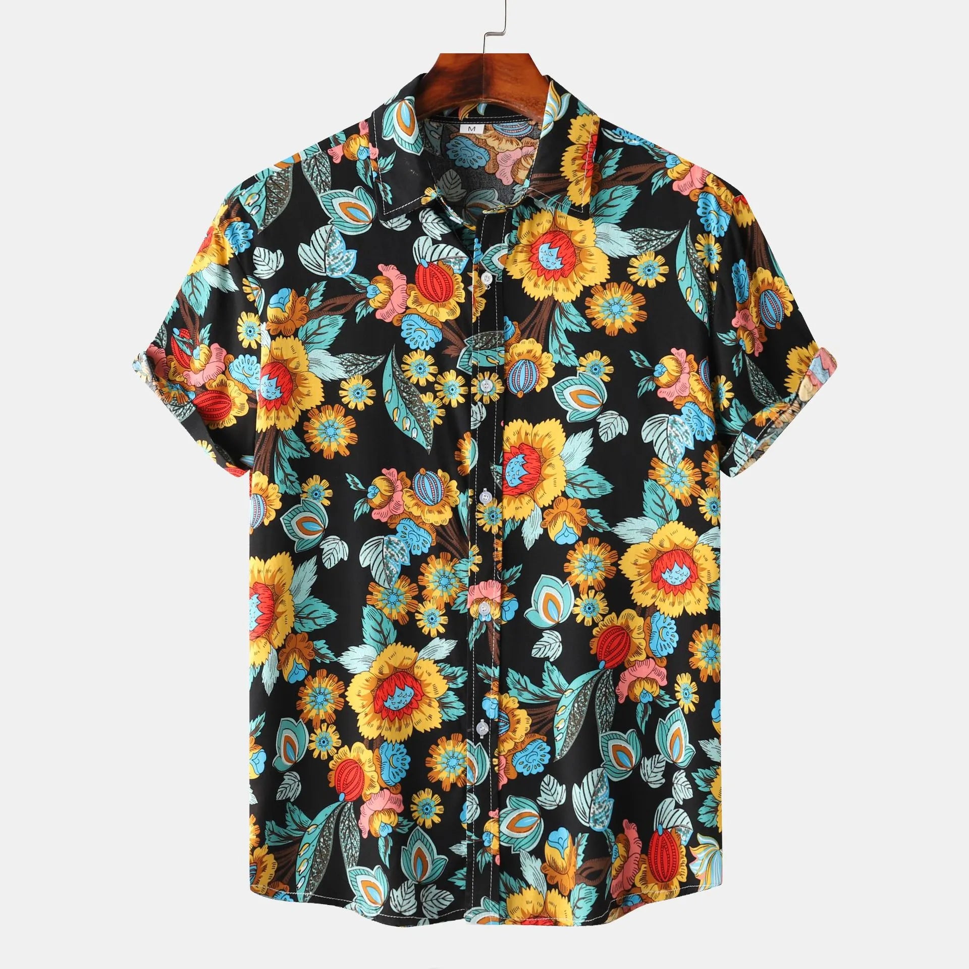 Men's Plus Size Floral Print Short Sleeve Hawaiian Shirt.