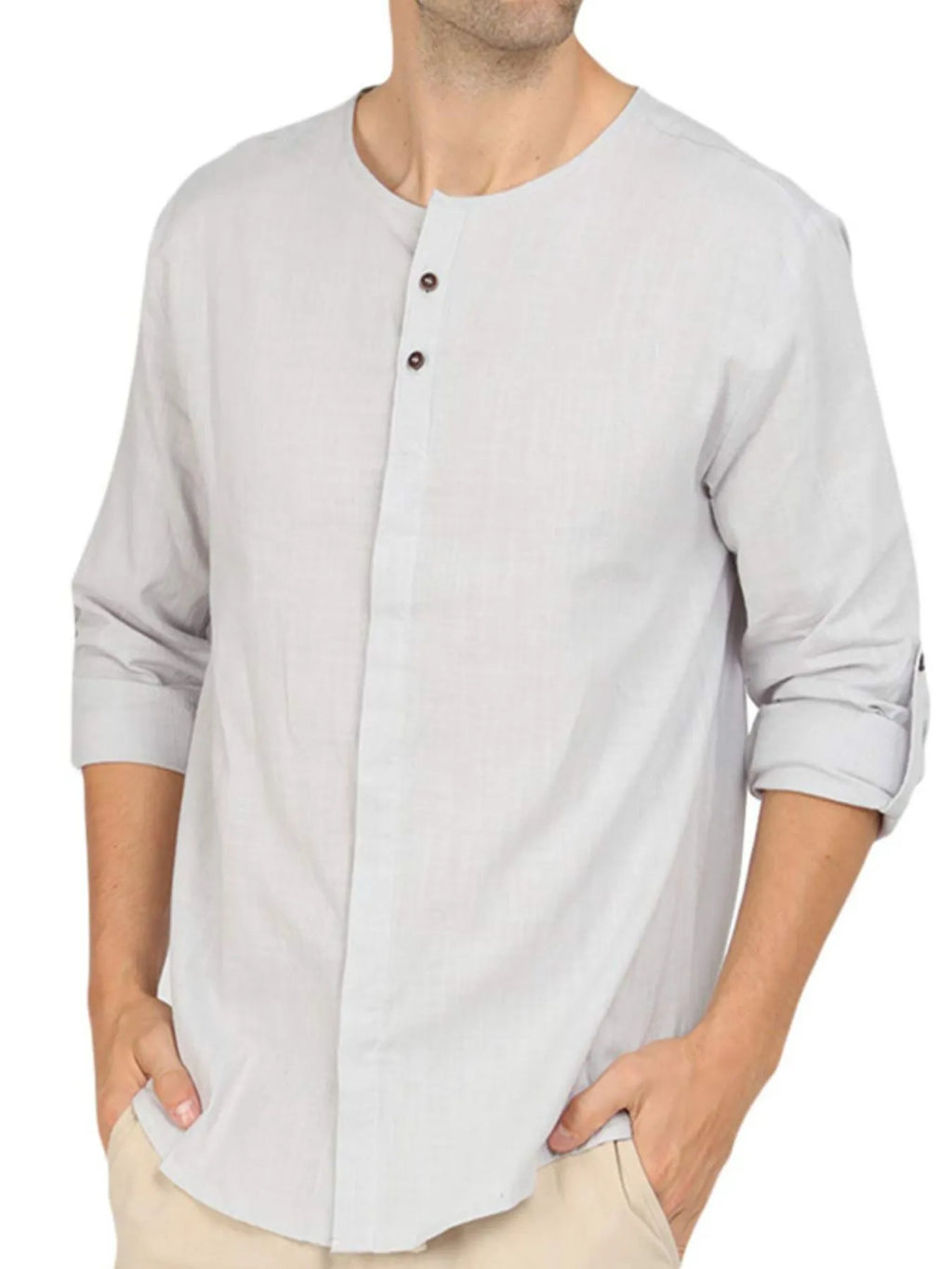 Elegant Roll-Up Sleeve Linen Blend Polo Shirt for men.