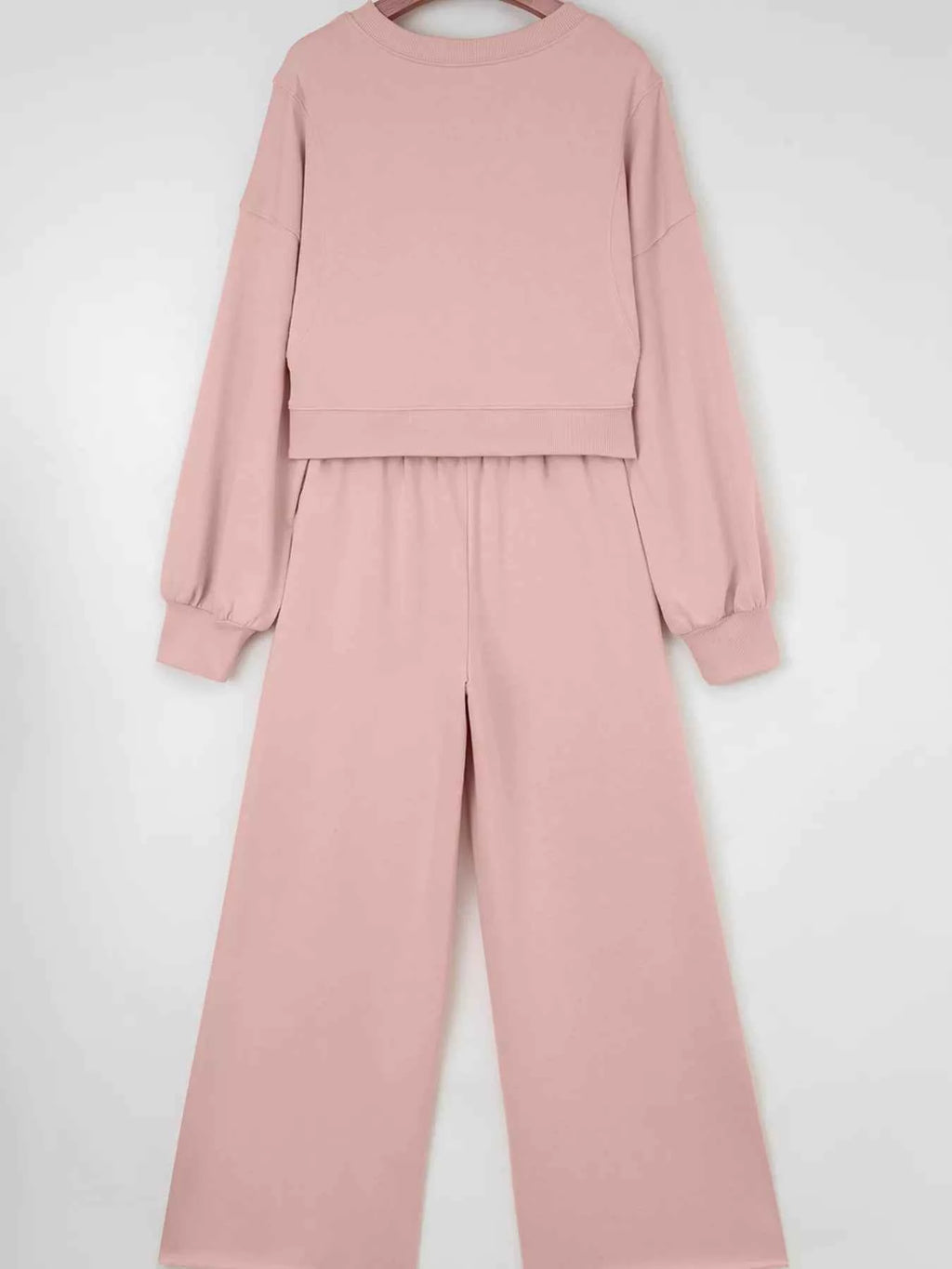 Drop Shoulder Puff Sleeve Crop Top and Drawstring Wide Leg Pants Set
