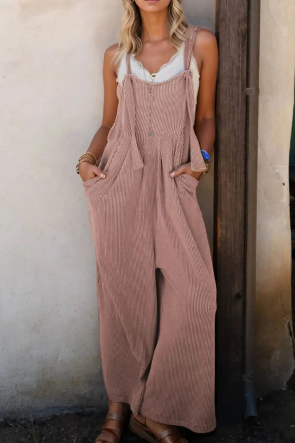Corded Adjustable Straps Wide Leg Loose Overalls.