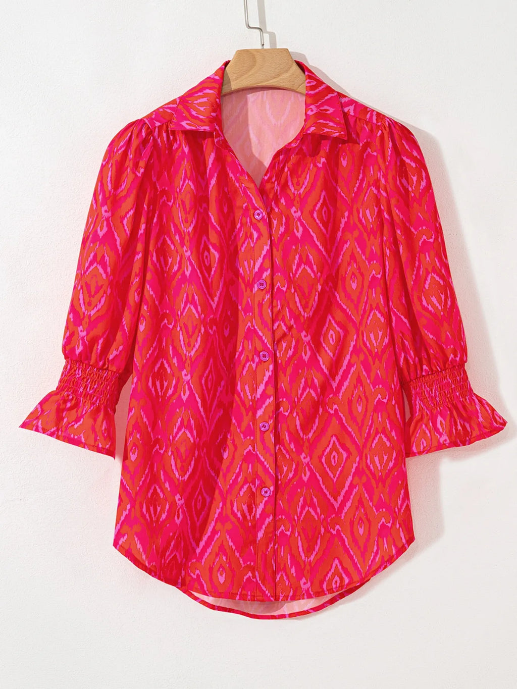 Diamond Print Flounce Sleeve Shirt.