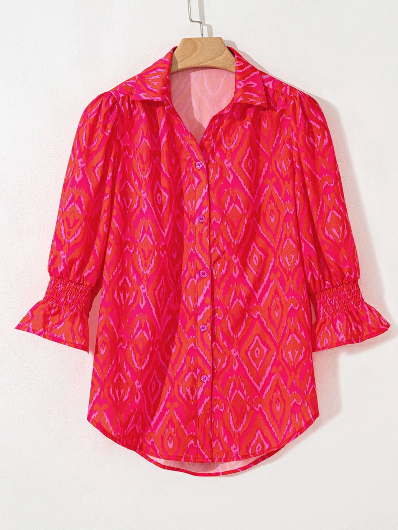 Diamond Print Flounce Sleeve Shirt.