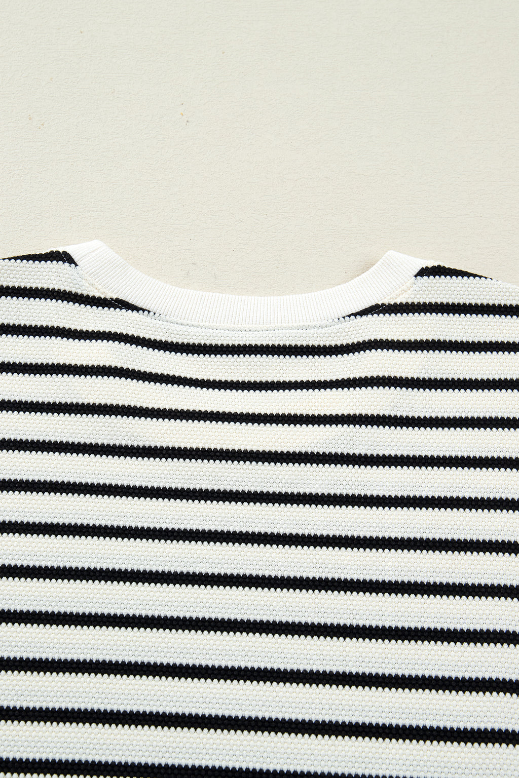 White Stripe Ruffle Trim Drop Shoulder Top Drawstring Loose Pant Set