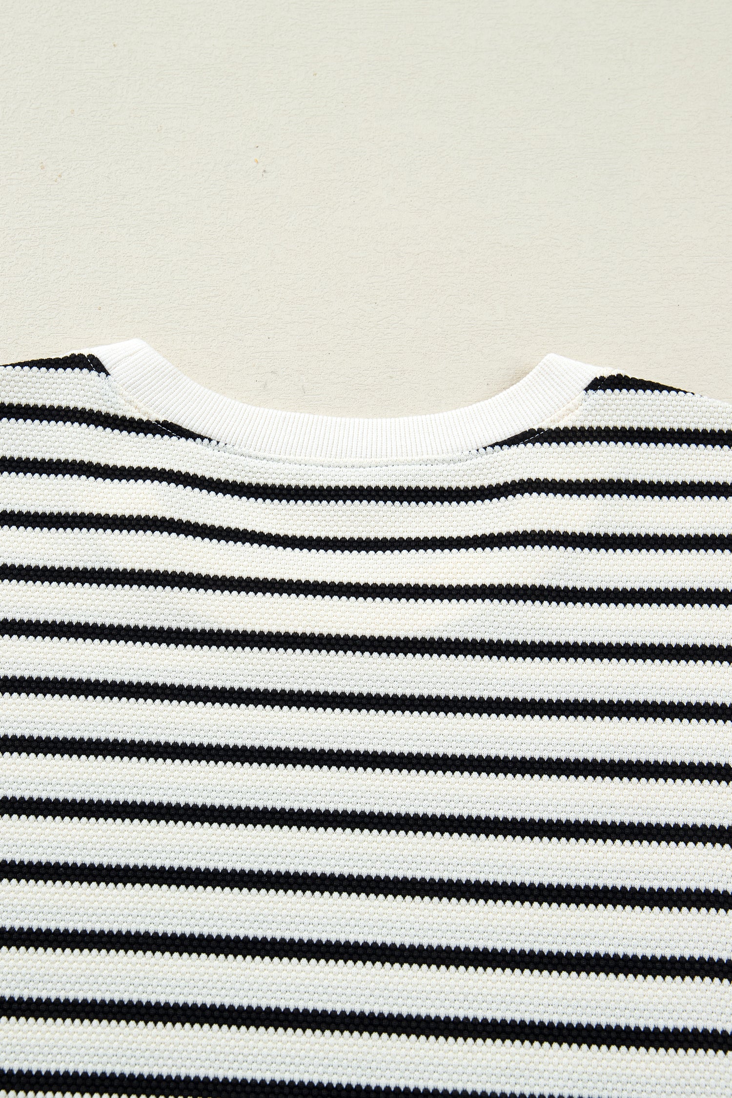 White Stripe Ruffle Trim Drop Shoulder Top Drawstring Loose Pant Set