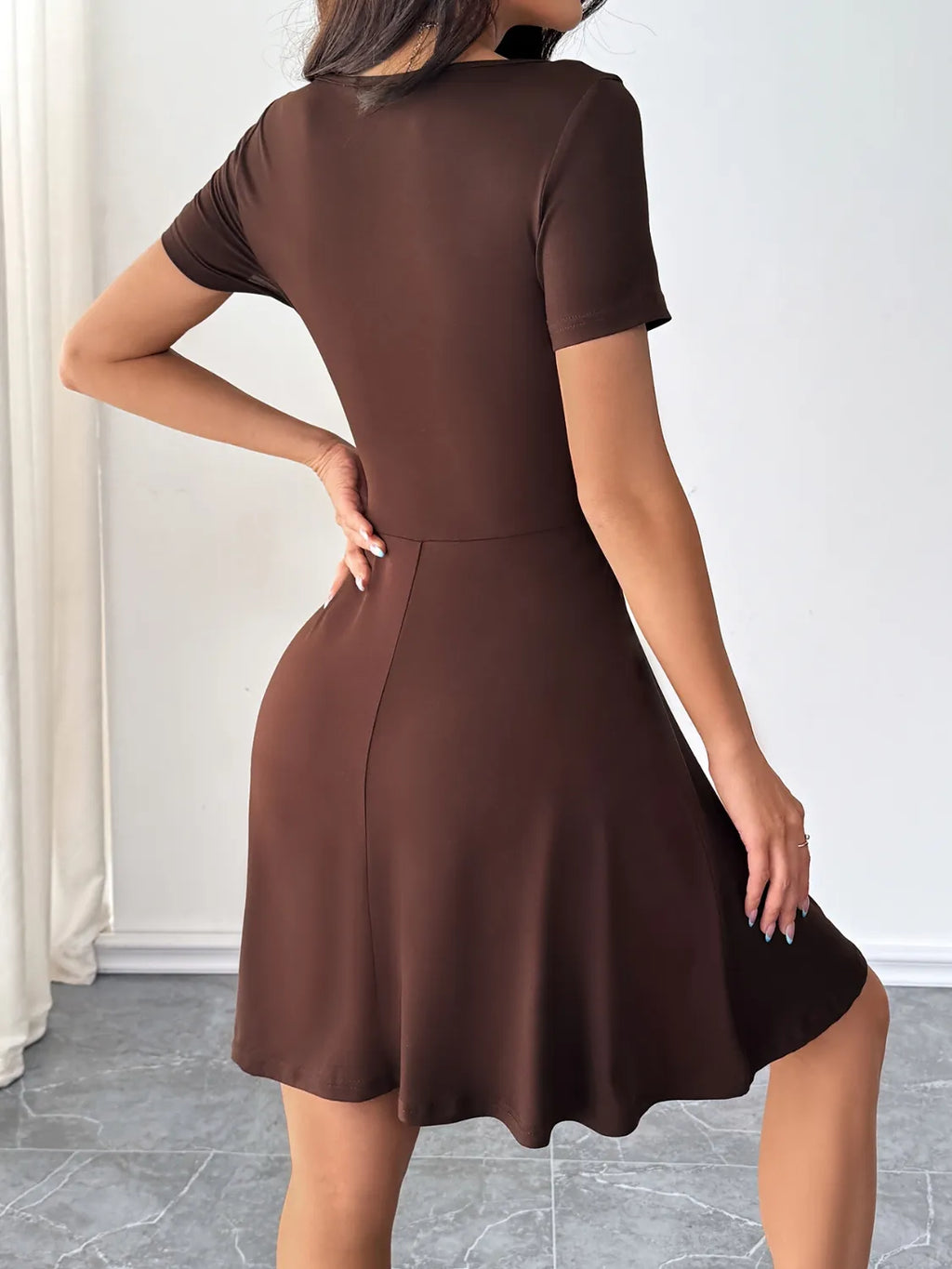 Scoop Neck Short Sleeve Mini Tee Dress with Shorts.