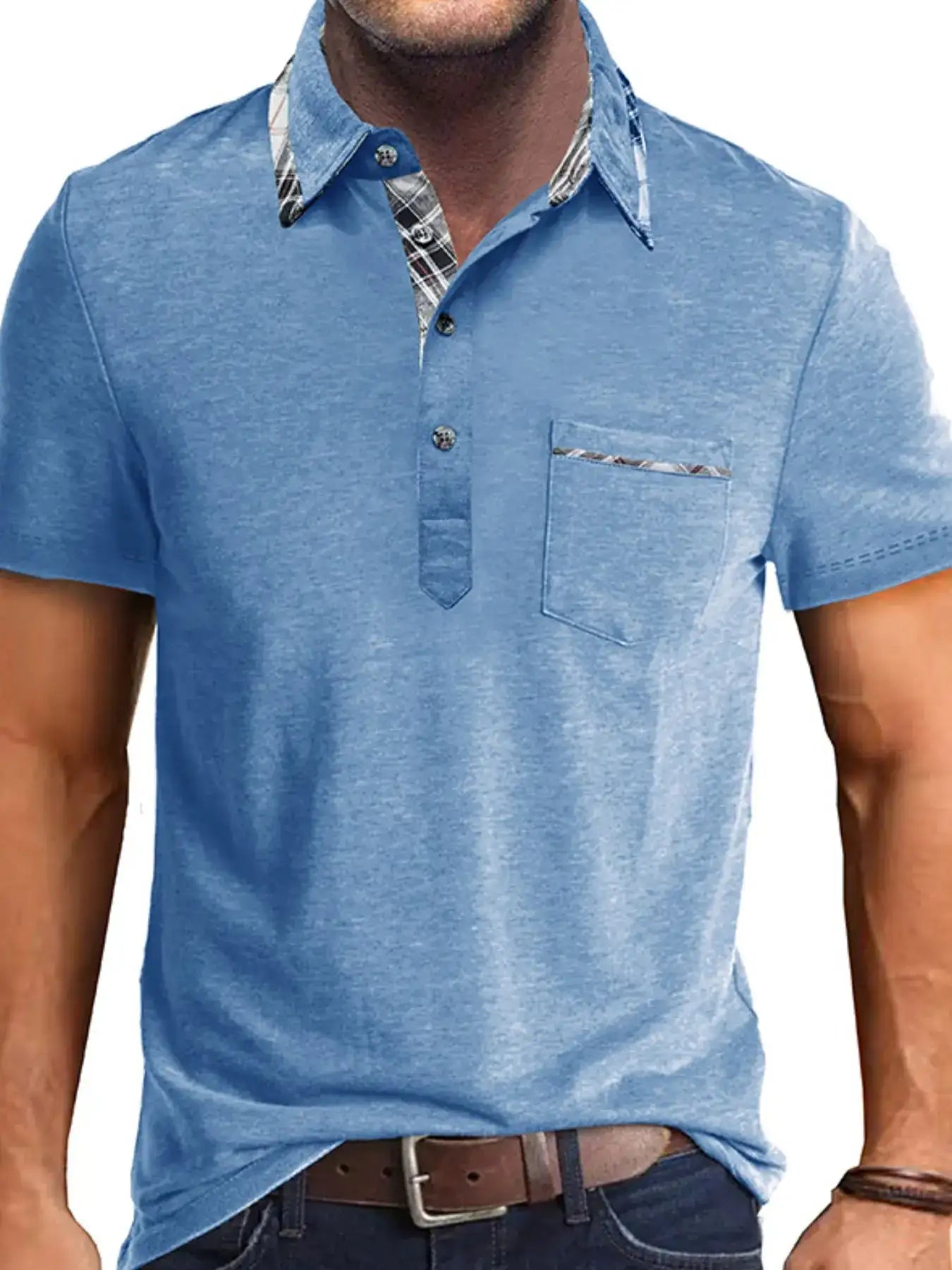 Men's Full Size Classic Plaid Collar Cotton Polo Shirt Plus Size.