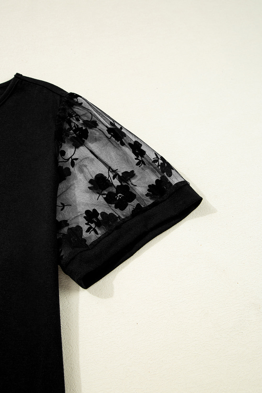 Black Floral Mesh Patchwork Loose V Neck Plus Size T Shirt Dear-Lover Dropshipping