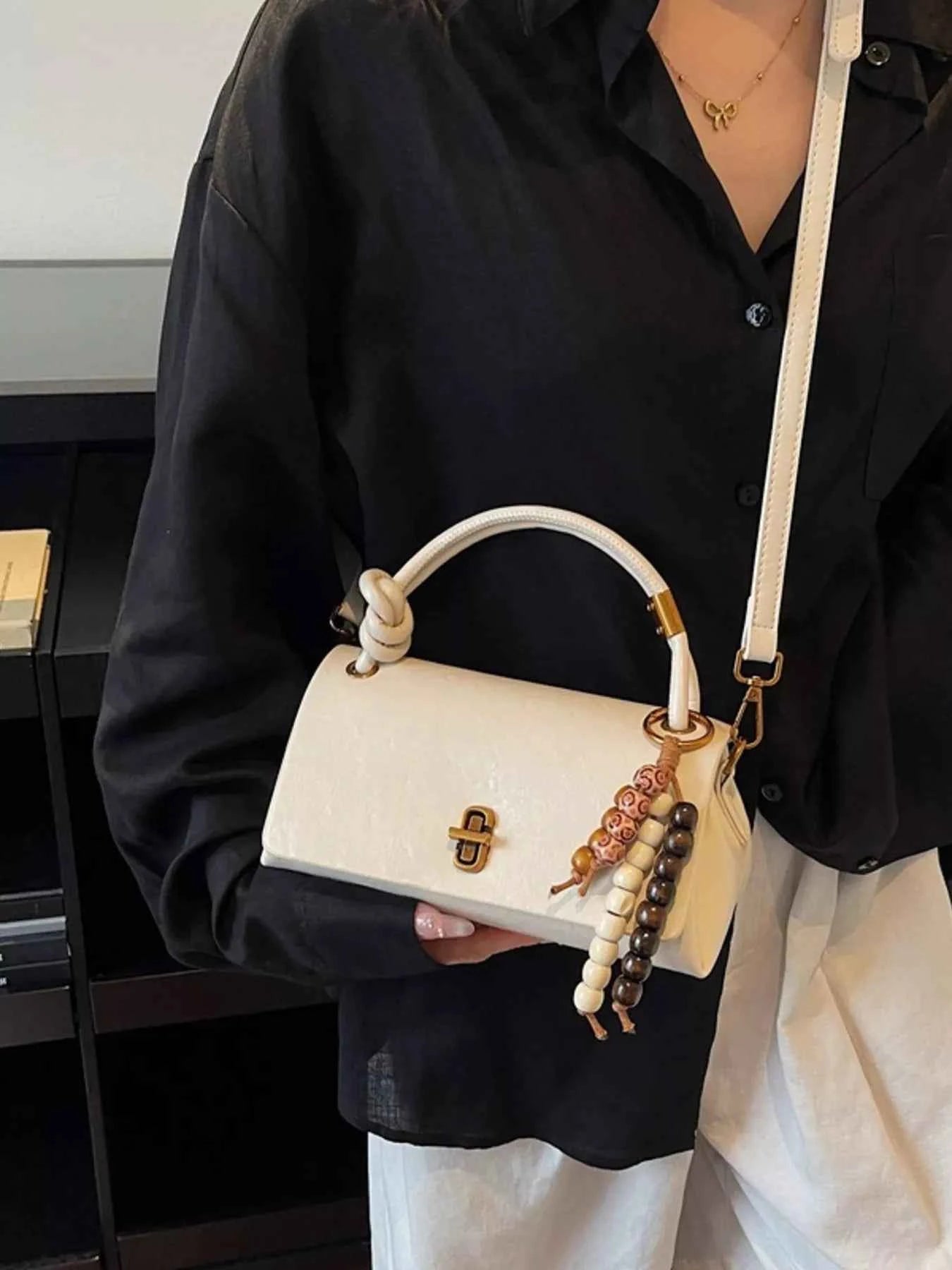 Leather Crossbody Bag with Bead Charm