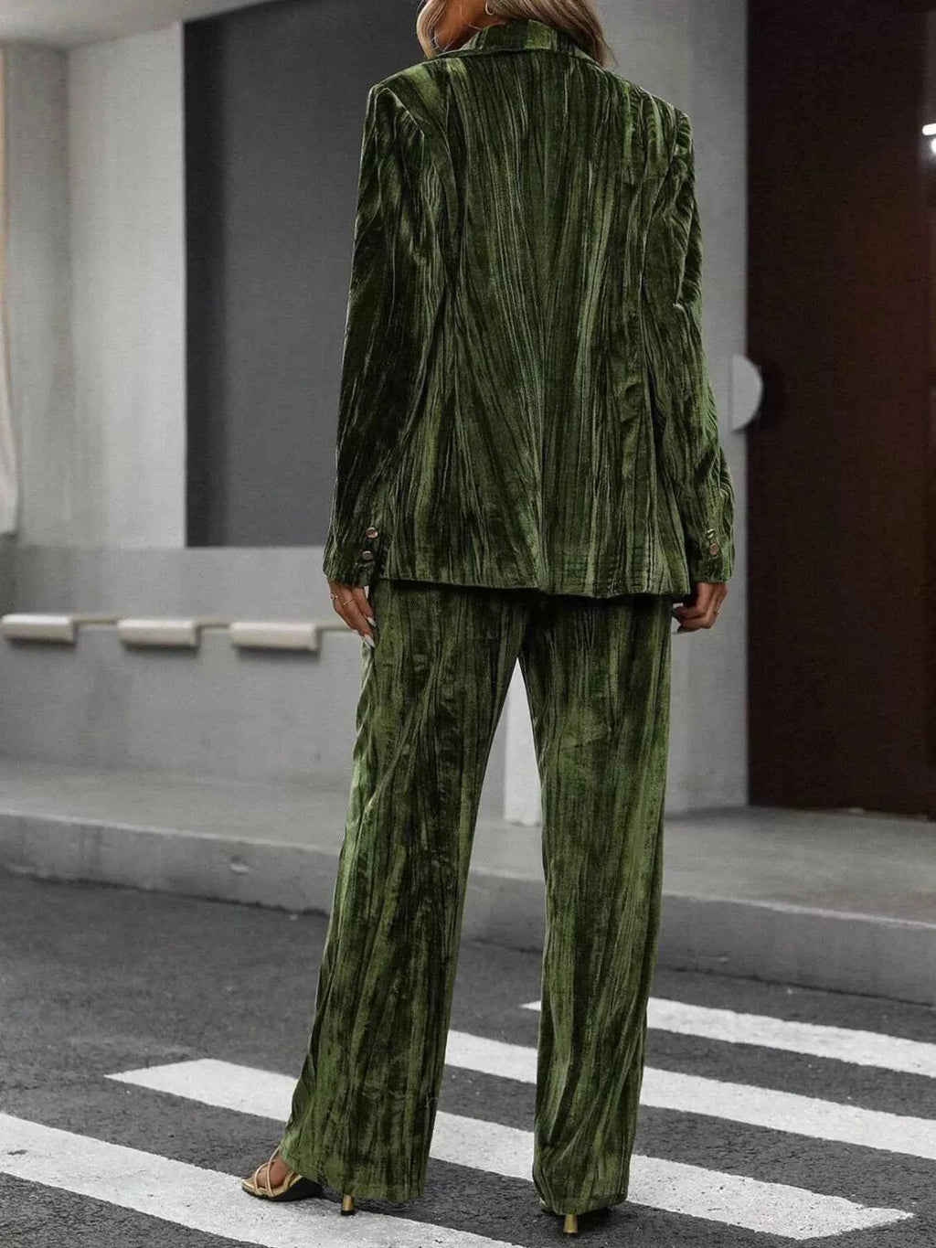 Lapel Collar Long Sleeve Blazer and Pants Set