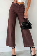 Red Sandalwood Solid Color Seamed Center Wide Leg Cropped Jeans