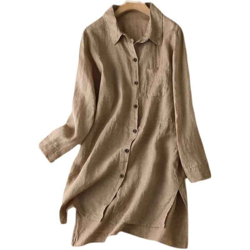 Cotton-linen Mid-length Shirt Artistic Cotton-linen Top