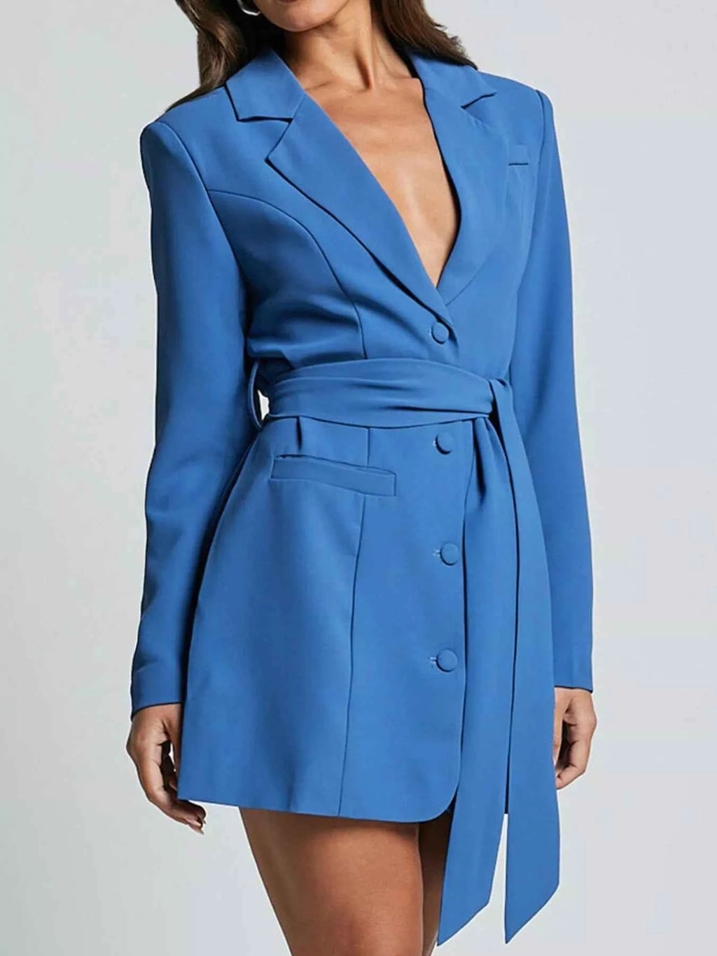 Lapel Collar Tie Waist Blazer
