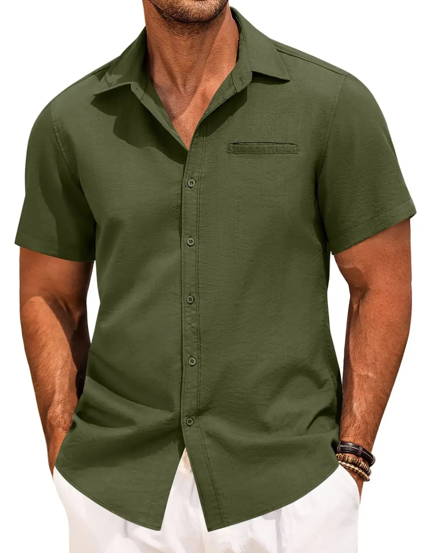 Men's Plus Size Classic Short Sleeve Button Down Shirt.