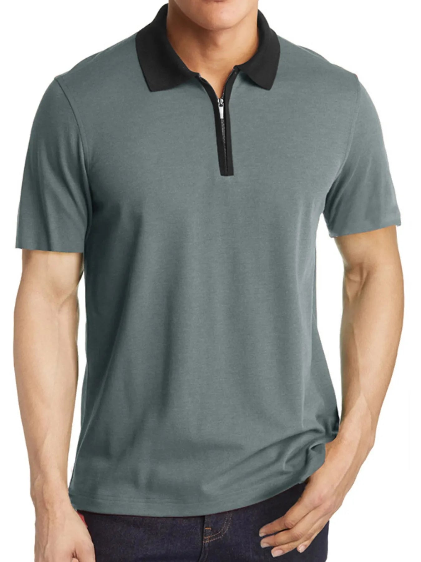 Men's Contrast Collar Quarter-Zip Polo Shirt.