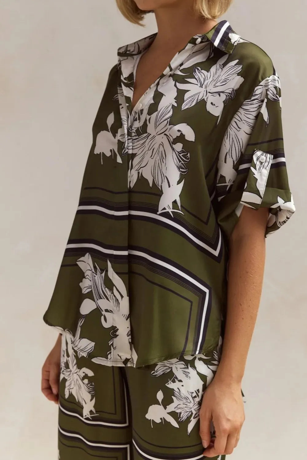 Printed Button Up Shirt and Pants Set - CHIC TB